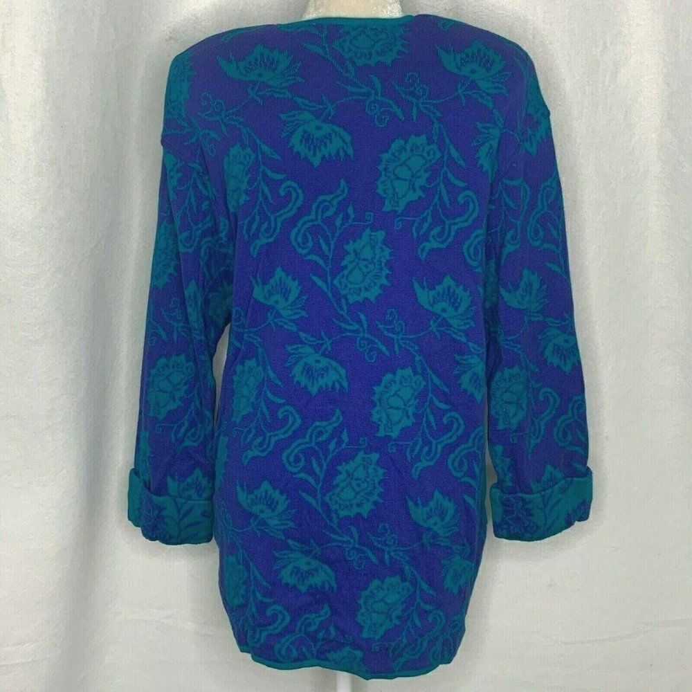 Vintage 80s Carlos Arias Cardigan Sweater M Blue - Picture 4 of 5